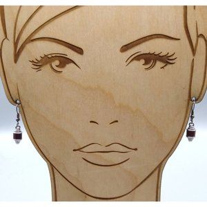 Vintage Minimalist Dangle Earrings in Silver Tone with Classic Burgundy Band